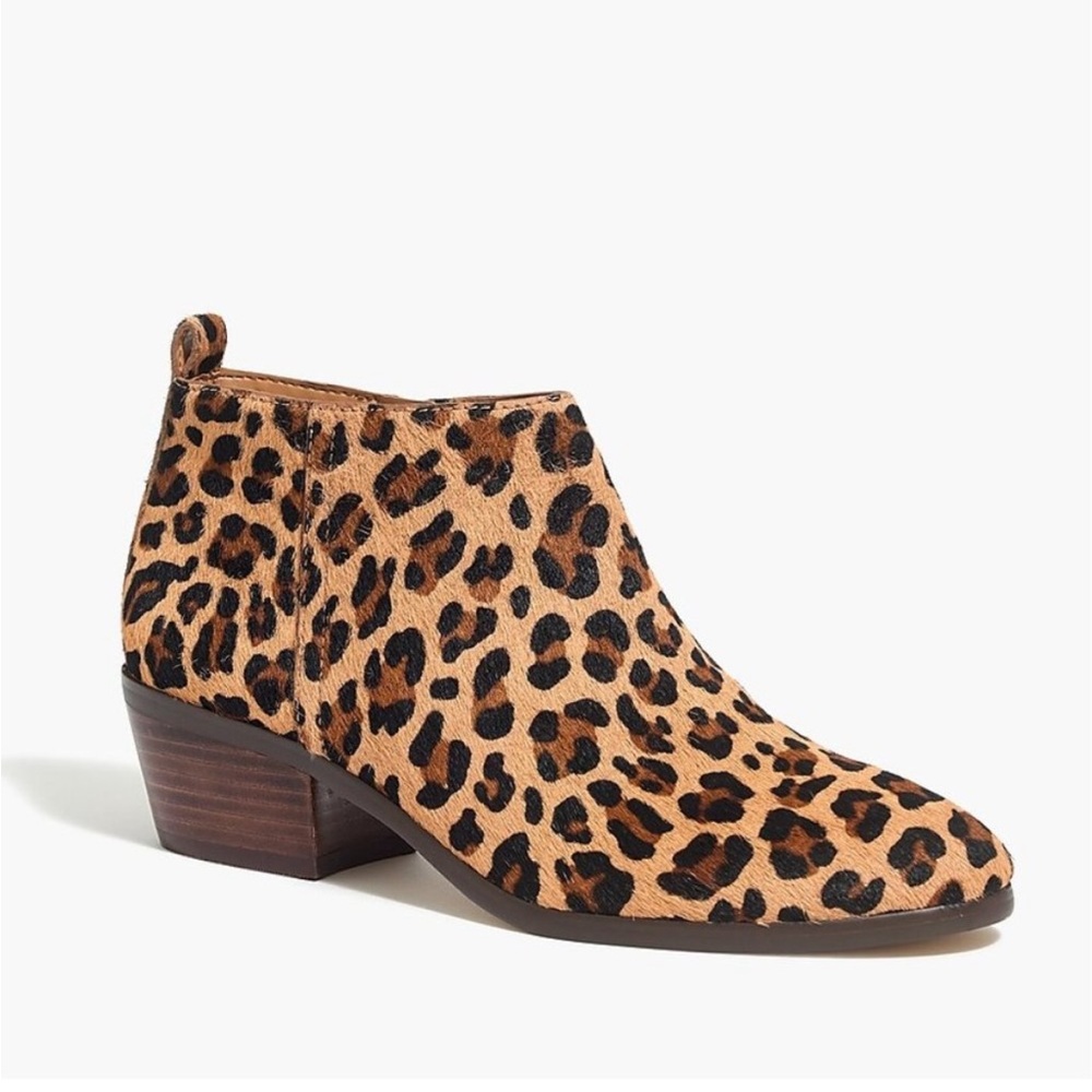 J Crew Womens Calf Hair Leopard Print Ankle Bootie Block Heel